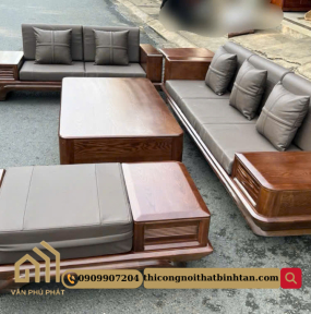 Ghế sofa gỗ sồi bọc da