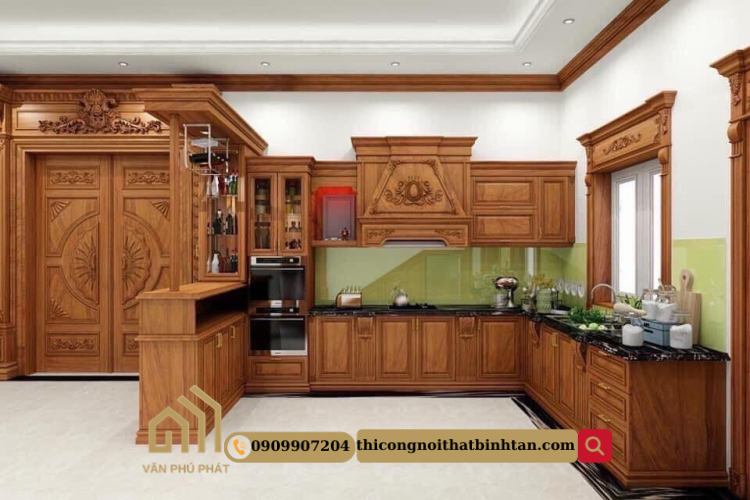 Mẫu tủ bếp gỗ tự nhiên