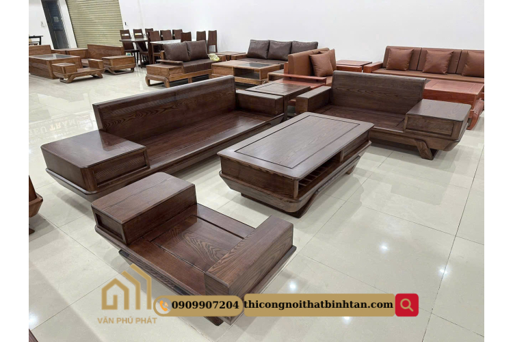 Sofa sồi gỗ nâu