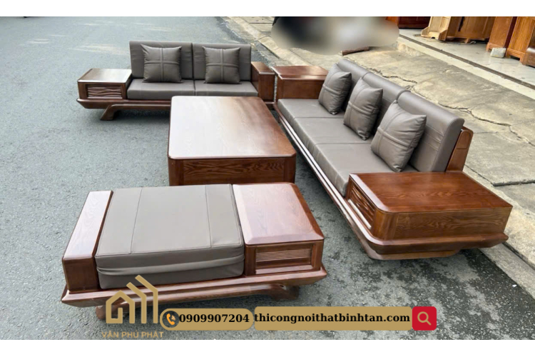 Ghế sofa gỗ sồi bọc da