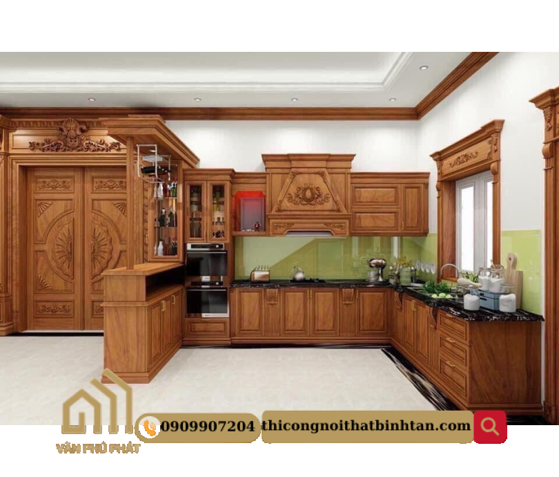 Mẫu tủ bếp gỗ tự nhiên