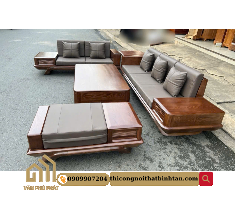 Ghế sofa gỗ sồi bọc da